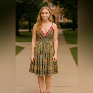 IAMGIA Paisley Mini Dress Green and Red